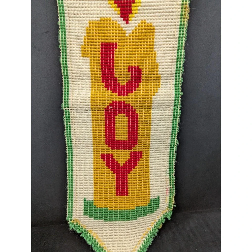 VTG Joy Christmas Candle Wall Hanging Latch Hook Shag Yarn Art 12